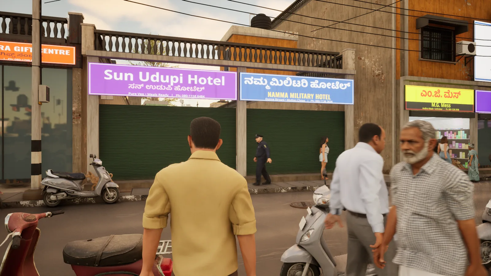 Shutters and signboards on a Commercial Street lane